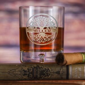 Flyingorbit Family Tree Engraved Crystal Bourbon Glass – Personalized Gift
