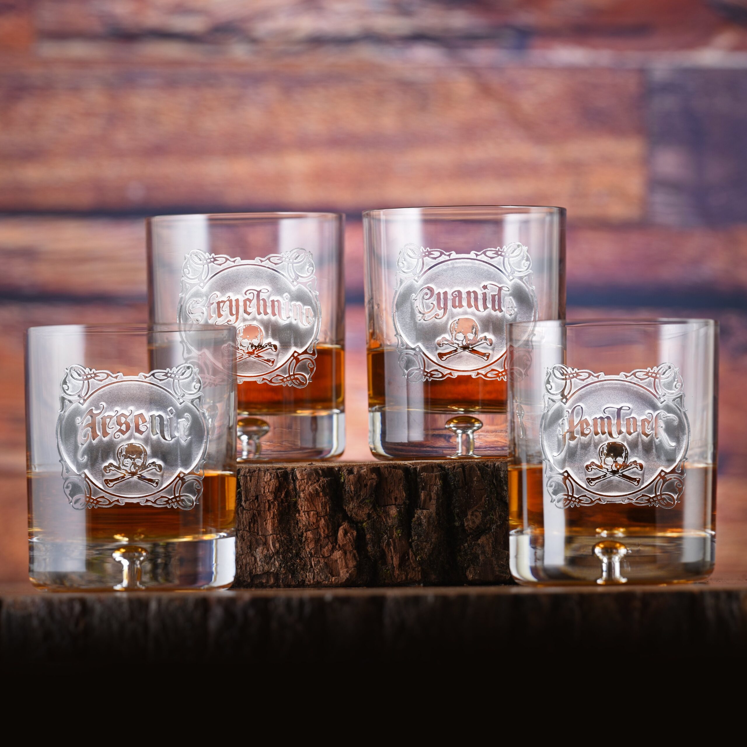 Flyingorbit Engraved "Your Poison" Crystal Whiskey Glass Set – Arsenic & Cyanide Theme